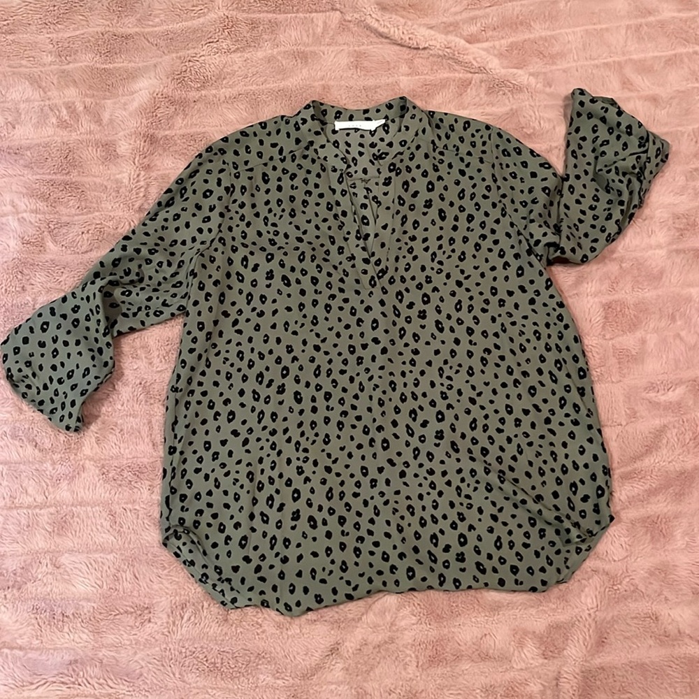 Small Lush Sage Green and Black Cheetah Flowy Top